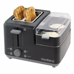 West Bend 2-Slice Wide Slot Breakfast Station Toaster and Egg Poacher with Meat Warming Tray, Black thumbnail 2