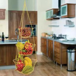 Fox Run Gold 3-Tier Hanging Fruit Basket - Iron Metal Wire Tiered Kitchen Organizer thumbnail 4