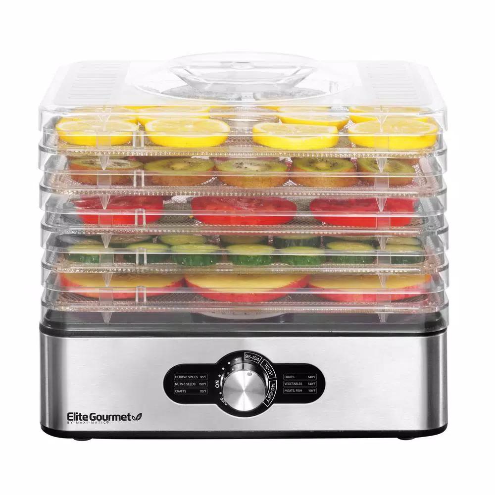 Maximatic Elite Gourmet 5-Tray Stainless Steel Food Dehydrator, Black