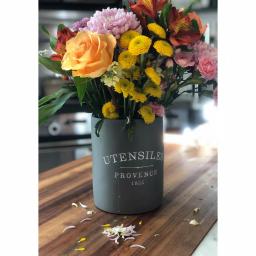 Fox Run 7 in. Slate Grey Round Cement Utensil Holder - Durable Kitchen Tool Crock thumbnail 5