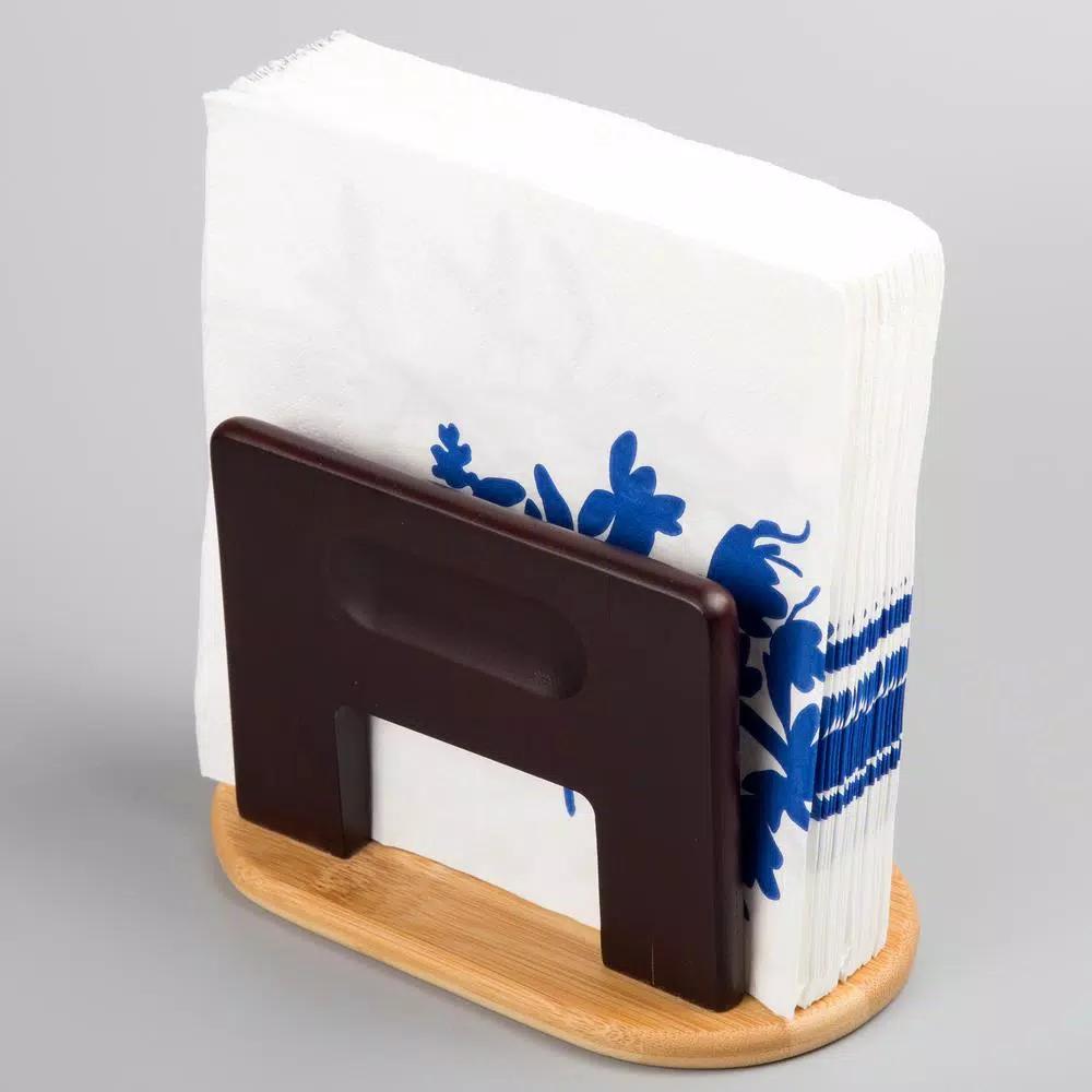 Creative Home Natural Bamboo Espresso Napkin Holder - Upright Tabletop Tissue Dispenser