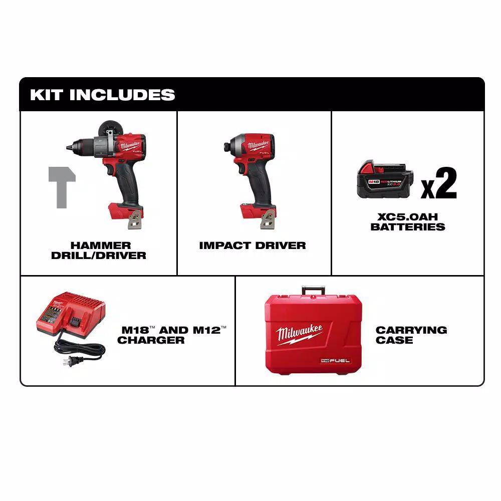 Milwaukee M18 FORCE LOGIC 750 MCM Crimper Kit with EXACT Dies & M18 FUEL Hammer Drill/Impact Driver Combo