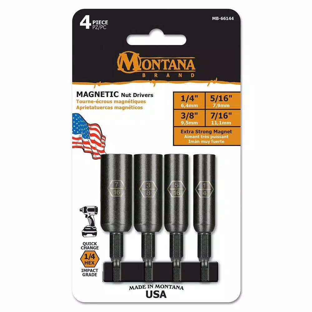 Montana Brand 4-Piece Extended Magnetic Nut Driver Set, S2 Steel