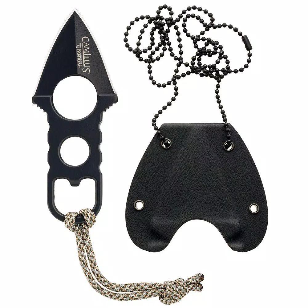 Camillus Heater Boot Neck Knife, 440 Stainless Steel Double Edge Dagger with Bottle Opener