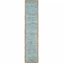 LR Home Blue and Cream Striped Cotton Table Runner with Jute Border, 16 x 80 in. thumbnail 1