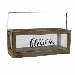 Stonebriar Collection Stonebriar Rustic Wood and Glass Votive Candle Holder with 'Count Your Blessings' Sentiment thumbnail 3