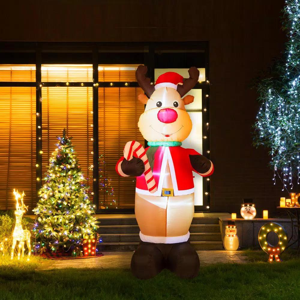 Glitzhome 8 ft. Lighted Inflatable Reindeer Christmas Decor with LED Lights