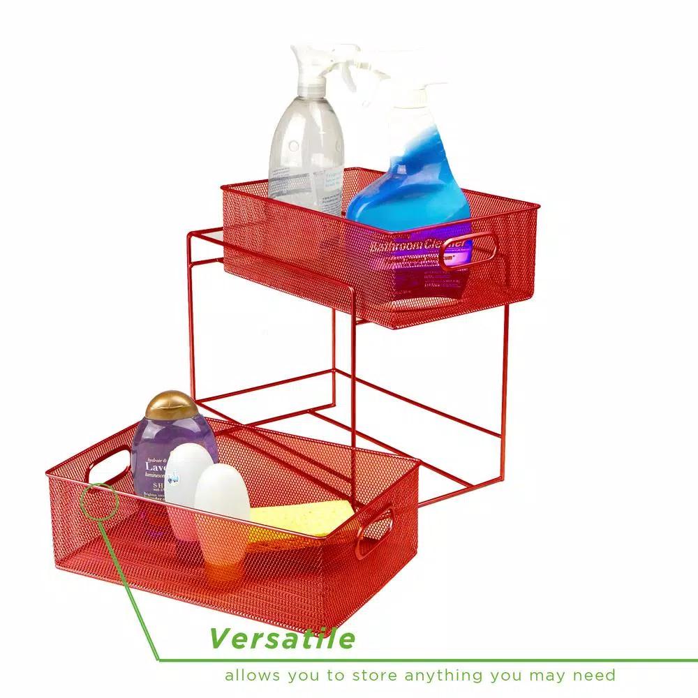 MIND READER 2-Tier Red Metal Mesh Utensil Caddy & Flatware Organizer