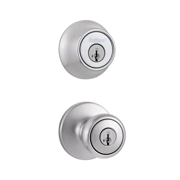Kwikset Tylo Satin Chrome Single Cylinder Door Knob Combo Pack with SmartKey Security