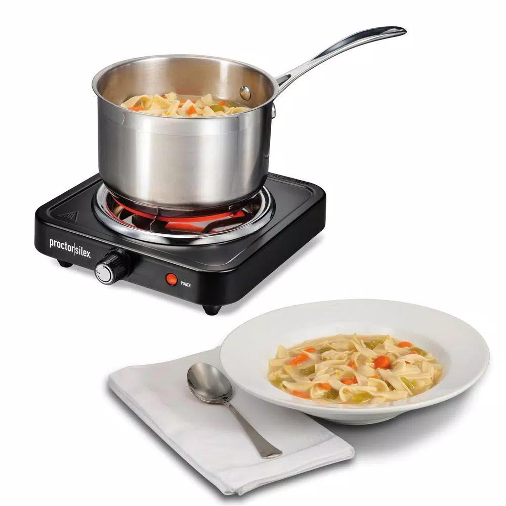 Proctor Silex 1200W Single Burner Stainless Steel Hot Plate, 5.5 in. Black