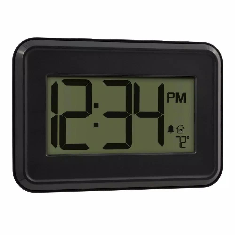 La Crosse Technology Modern Digital Wall Clock with Temperature Display, Countdown Timer, and Alarm - Black