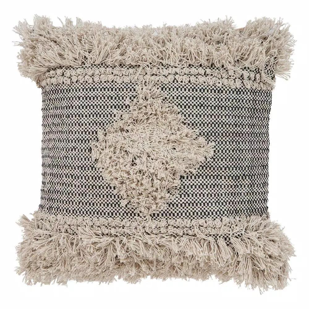 LR Resources Cottage Natural and Black Geometric 20 in. x 20 in. Cotton Throw Pillow