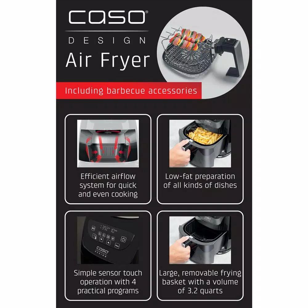 Caso Design AF 350 3.2 Qt. Convection Air Fryer with Barbecue Accessories, Black