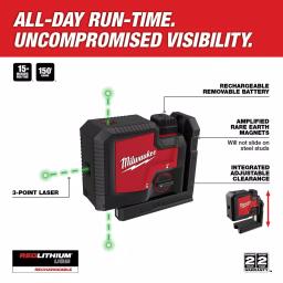 Milwaukee Green 3-Point Rechargeable Laser Level with REDLITHIUM USB Battery thumbnail 2