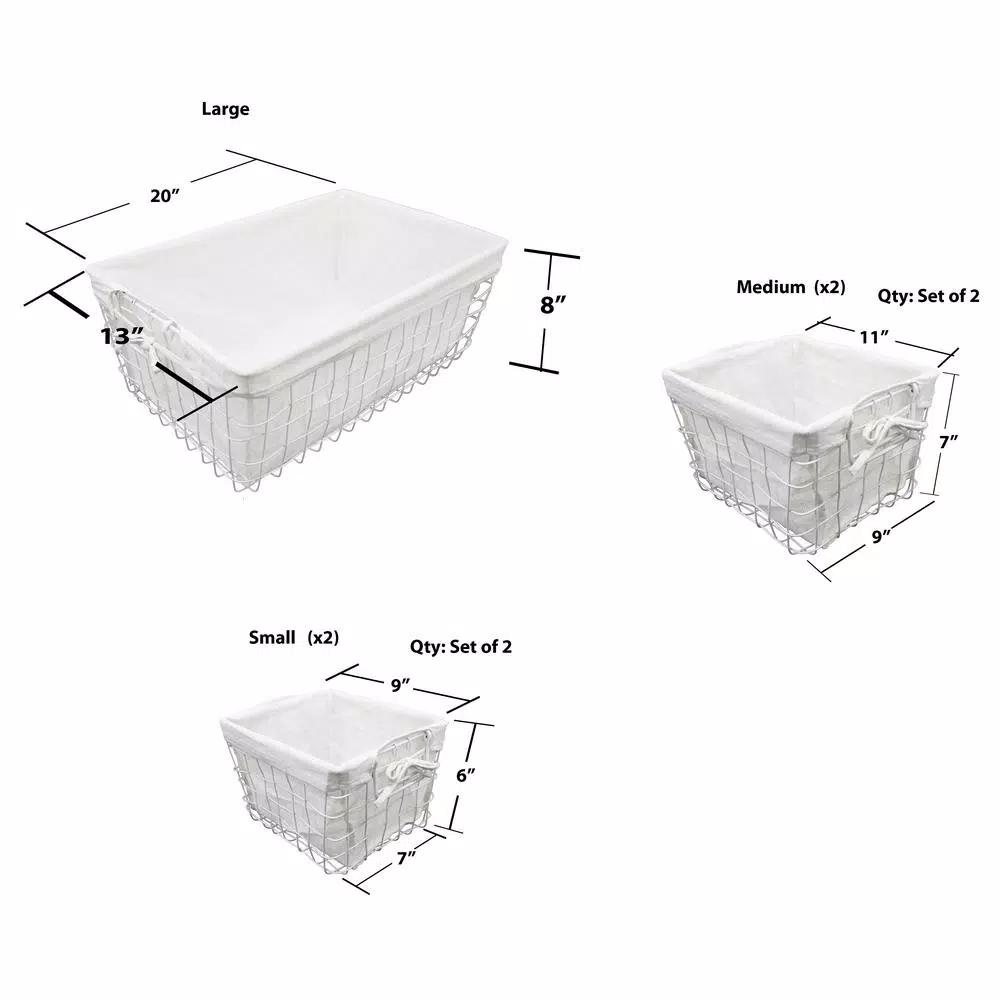 Admired By Nature Vintage Metal Storage Basket Set of 5 with White Cotton Fabric Liners