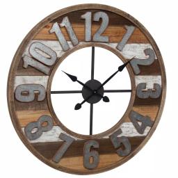 Pinnacle 33 in. Rustic Reclaimed Wood and Metal Round Wall Clock - Farmhouse Style thumbnail 3