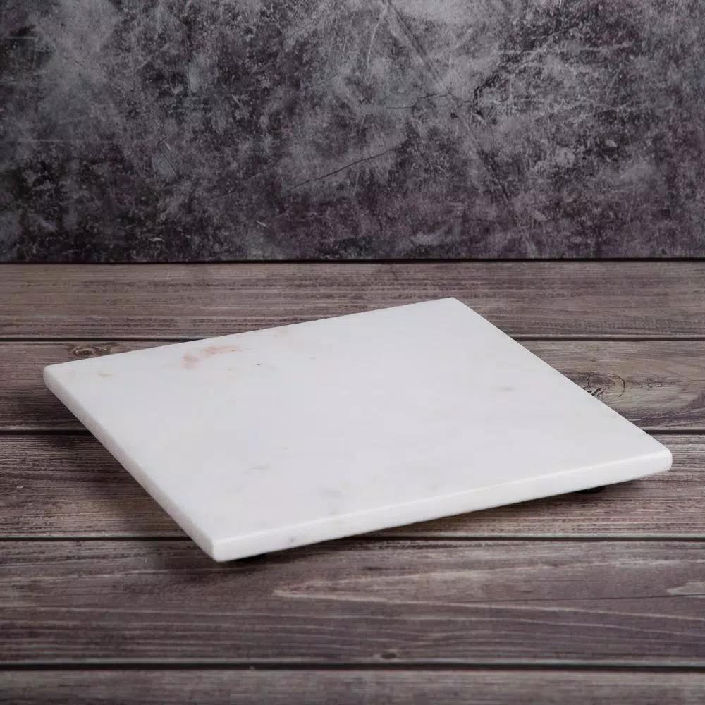 Creative Home 8 in. Natural White Marble Square Serving Board and Trivet