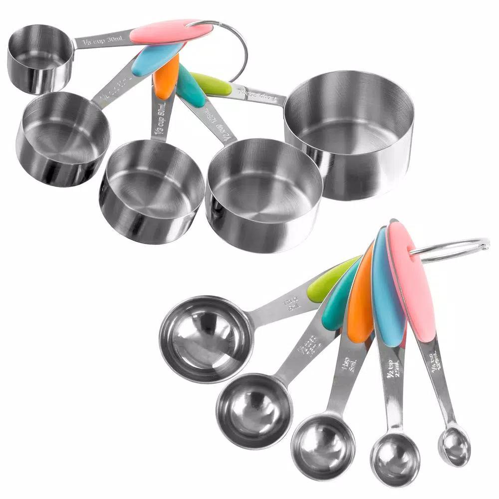 Classic Cuisine 10-Piece Stainless Steel Measuring Cups and Spoons Set with Silicone Handles