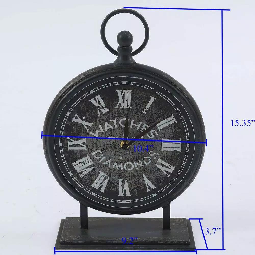 Winsome House Black Metal Vintage Table Top Clock with Roman Numerals