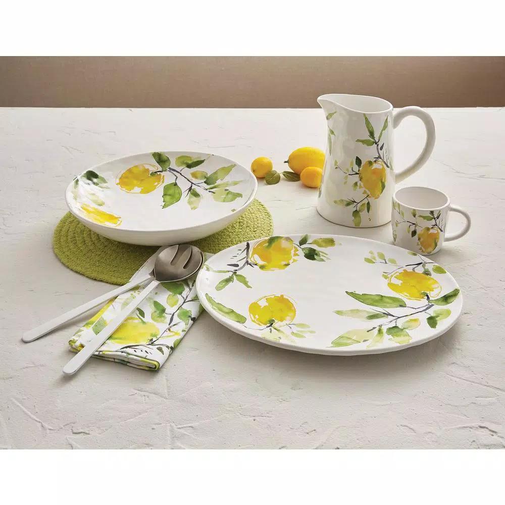 Split P Lovely Lemons Ceramic Serving Platter, 15.5 in. Round Botanical Pattern
