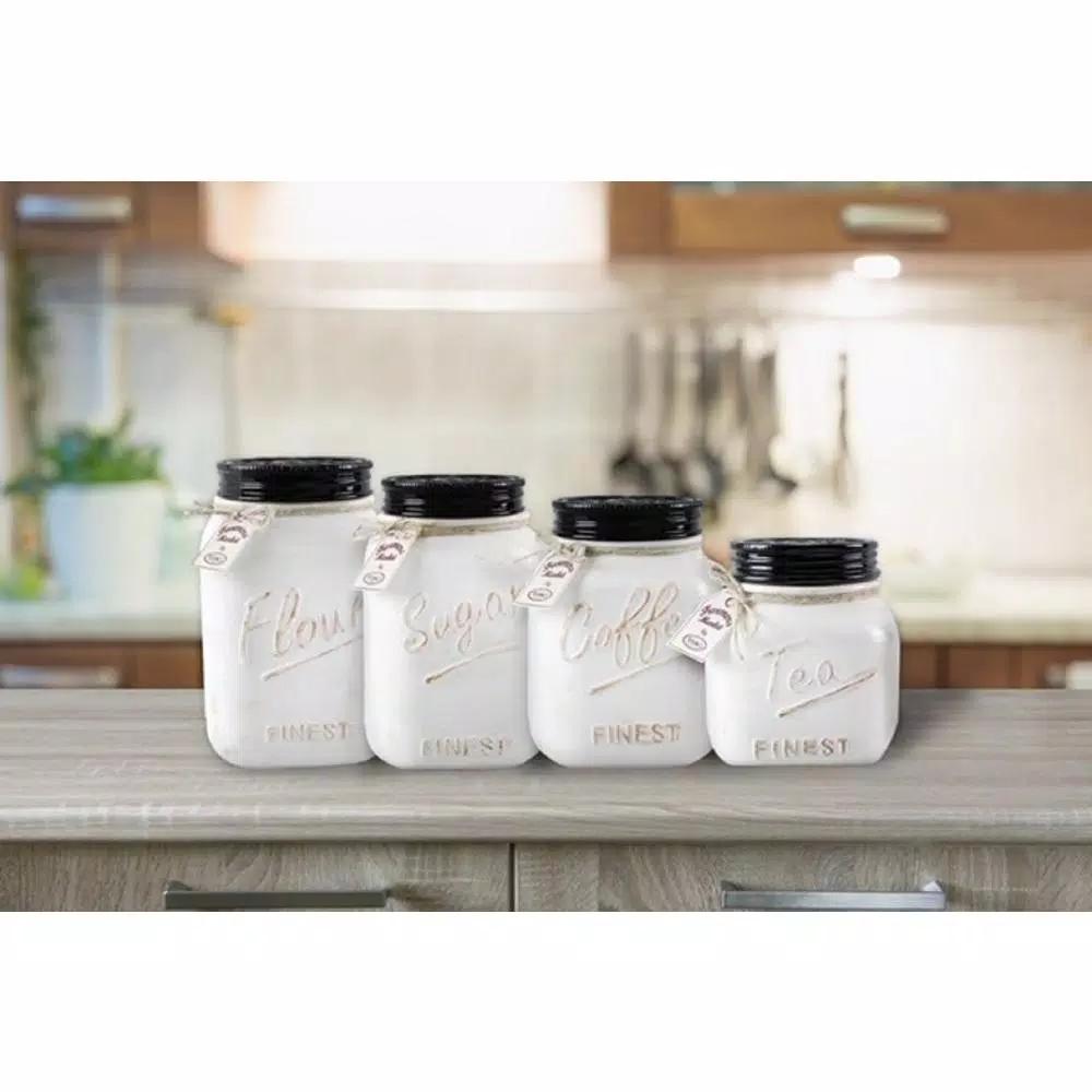 Unbranded Young's Inc. 4-Piece Ceramic Country Kitchen Canister Set with Airtight Seal