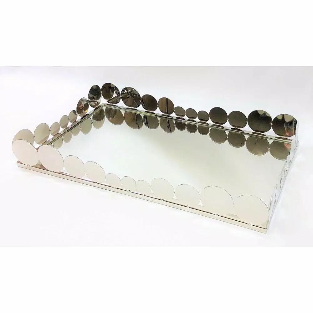 Elegance 19 x 11.5 in. Rectangular Mirror Serving Tray with Chrome Steel Frame