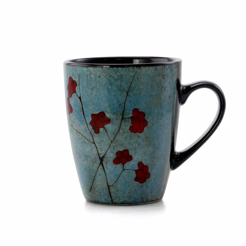 Elama Floral Accents 16-Piece Blue Stoneware Dinnerware Set, Service for 4
