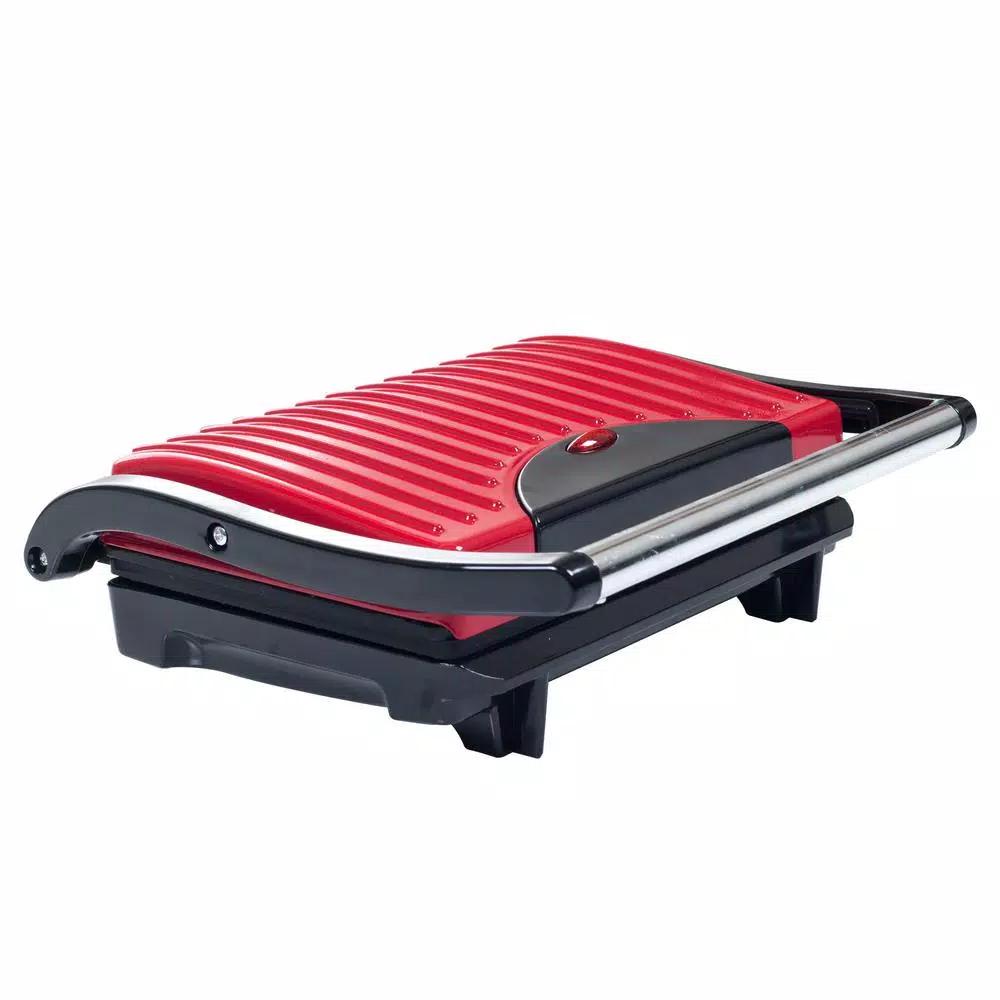 Chef Buddy 760W Red Non-Stick Panini Press and Countertop Grill
