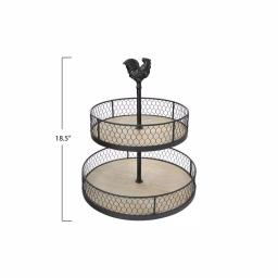 3R Studios Black Metal 2-Tier Decorative Rooster Tiered Tray - Farmhouse Style thumbnail 2