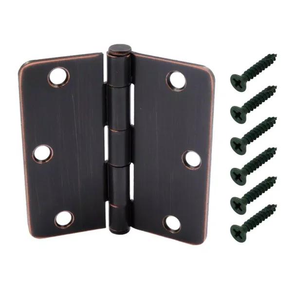 Everbilt 3-1/2 in. x 1/4 in. Radius Oil-Rubbed Bronze Steel Door Hinge, 24-Pack
