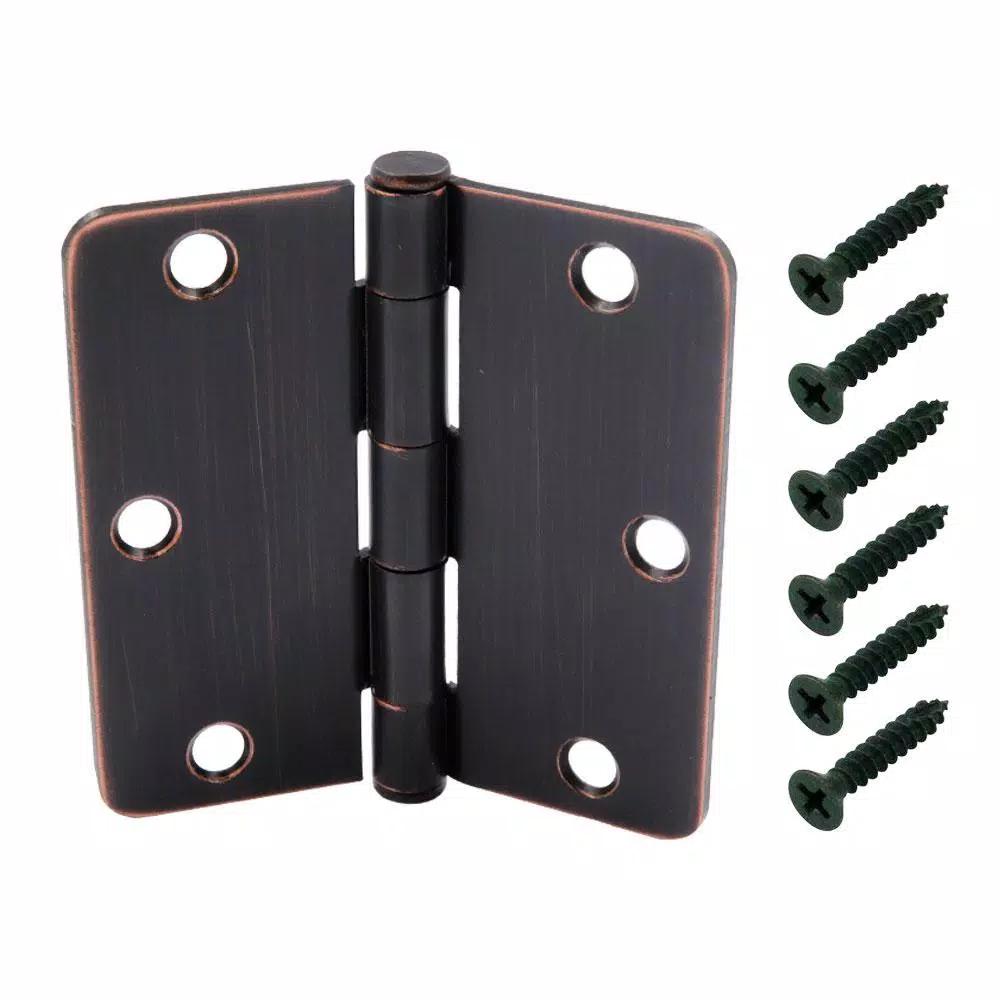 Everbilt 3-1/2 in. x 1/4 in. Radius Oil-Rubbed Bronze Steel Door Hinge, 24-Pack
