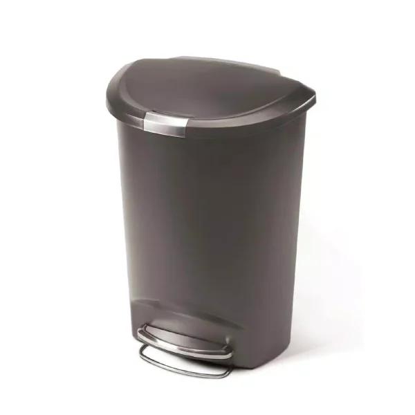 simplehuman 13 Gal. Semi-Round Plastic Step Trash Can, Grey