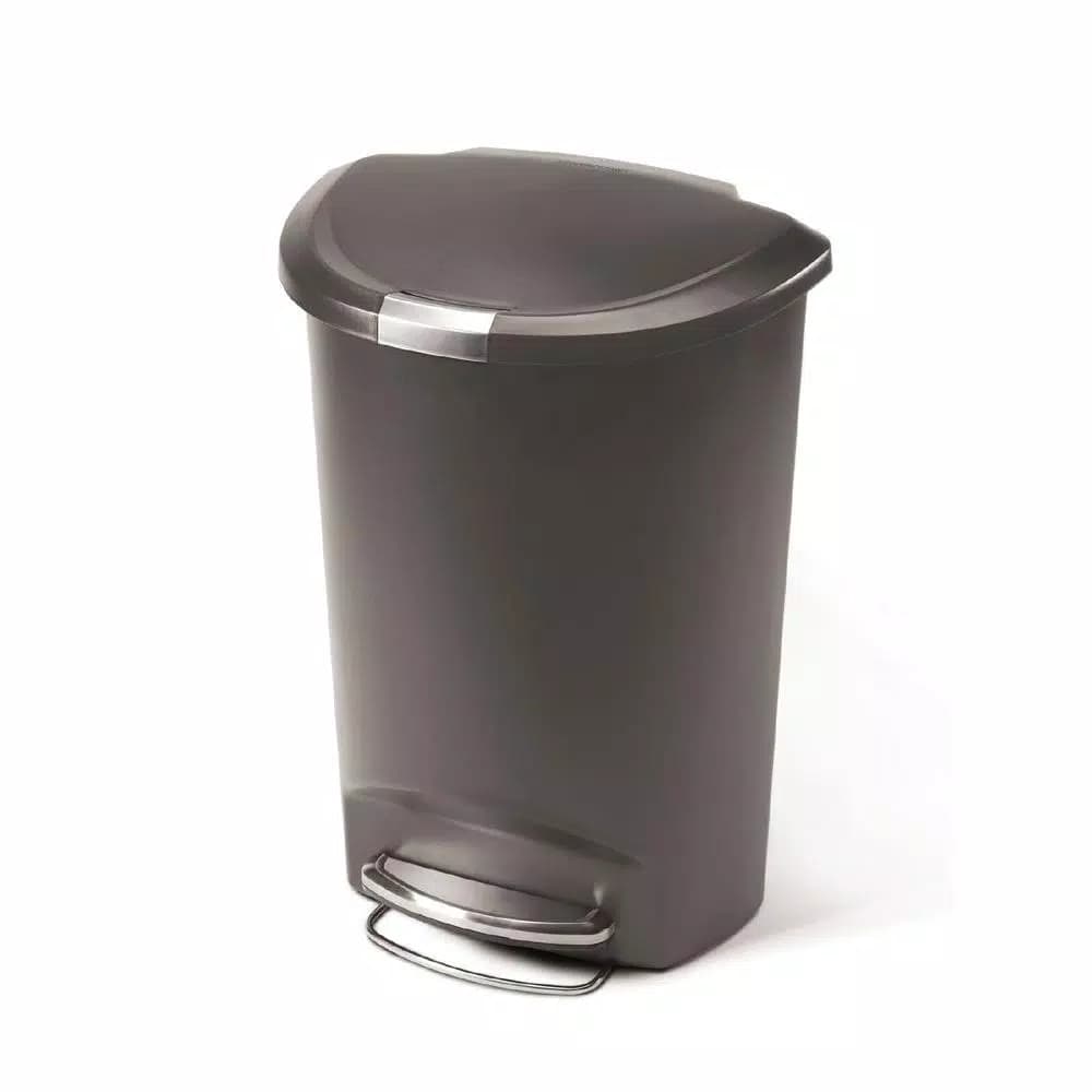 simplehuman 13 Gal. Semi-Round Plastic Step Trash Can, Grey