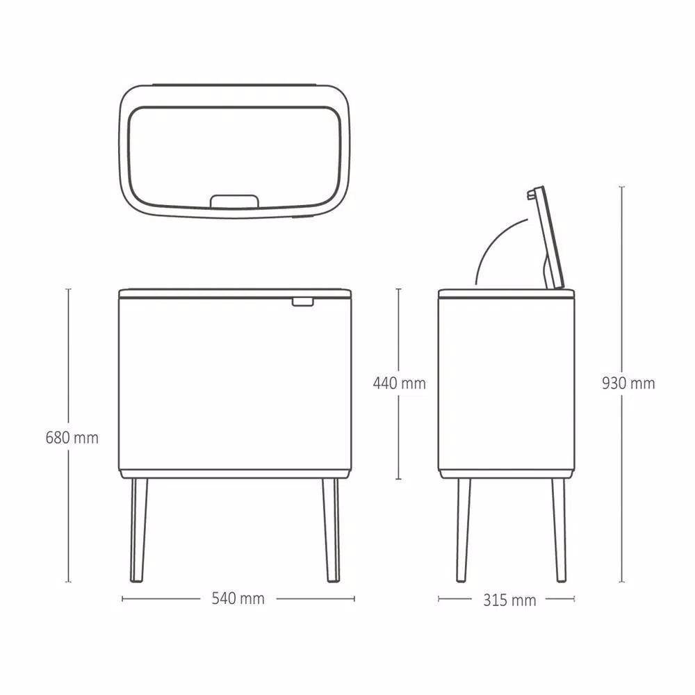 Brabantia Bo Touch Bin 9.5 Gal. Dual Compartment Gold Steel Rectangular Touch Trash Can