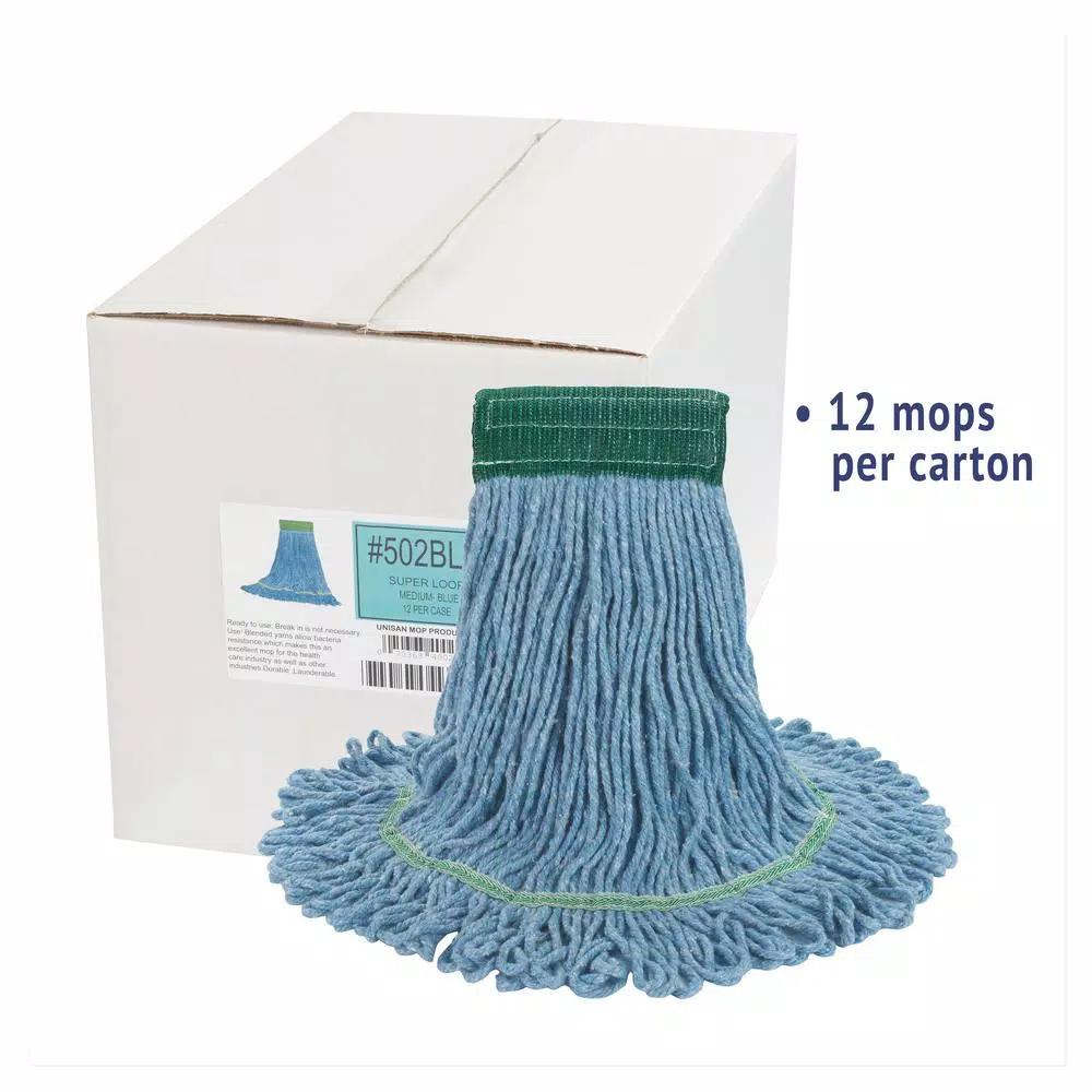 Boardwalk Super Loop Medium Wet Mop Head, 4-Ply Cotton/Synthetic Yarn, Blue, 12/Carton