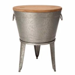 Glitzhome 26.29 in. Gray Galvanized Metal Beverage Tub with Firwood Lid and Metal Stand thumbnail 3