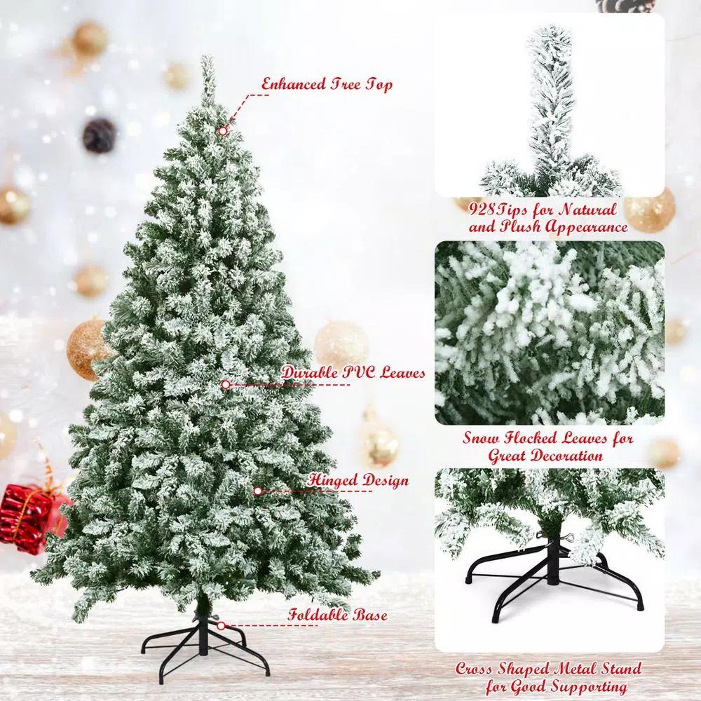 Costway 6 ft. Snow Flocked Artificial Christmas Tree with 928 Branch Tips, Unlit Hinged Pine