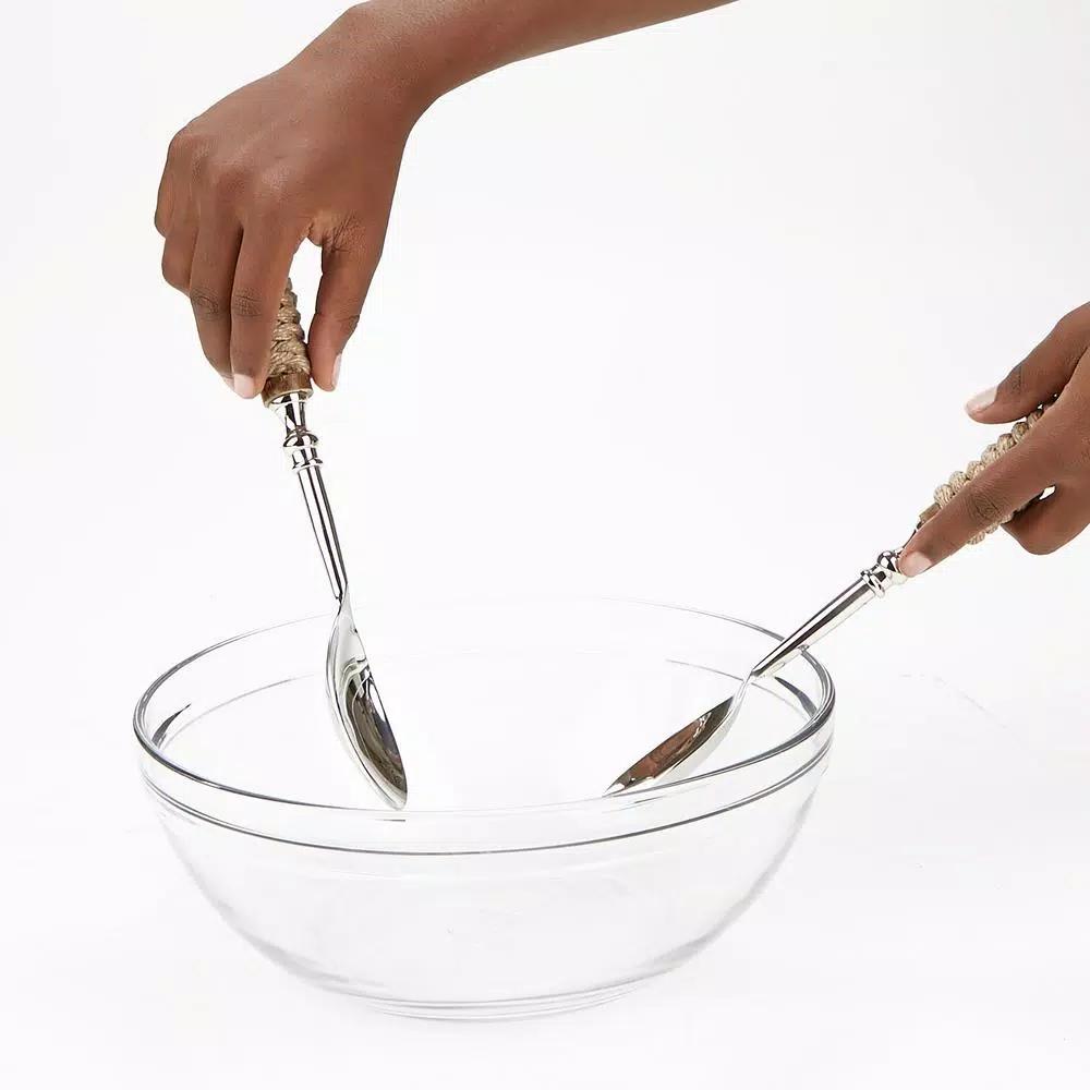 Mind Reader Silver Stainless Steel Rope Design Salad Serving Set - 2-Piece Spoon and Fork Utensil Set