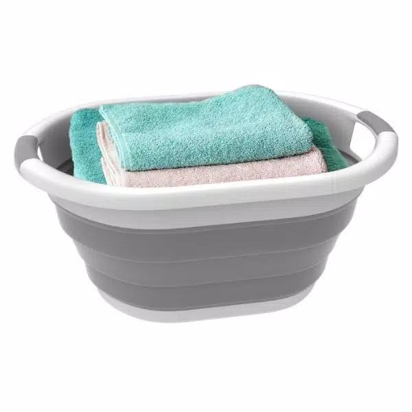 Lavish Home Gray Collapsible Multi-Use Laundry Basket with Comfort Grip Handles