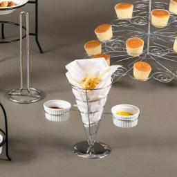 Creative Home Chrome Iron Wire French Fry Serving Set with Single Cone Holder and 2 Ceramic Ramekins thumbnail 3
