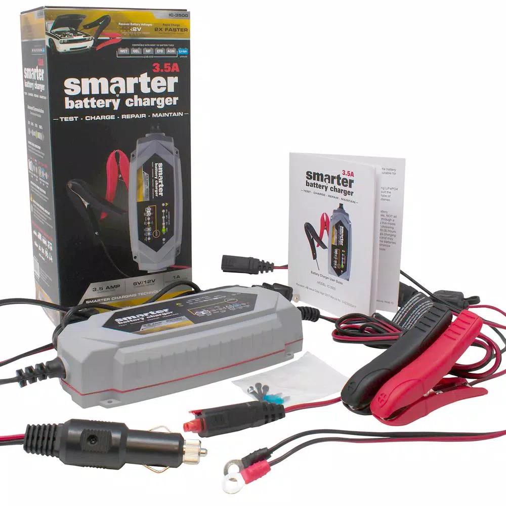 Smartech Products Smarter IC-3500 3.5A Smart Automotive Battery Charger, Maintainer & Repairer for 6V/12V Lead-Acid and Lithium Batteries