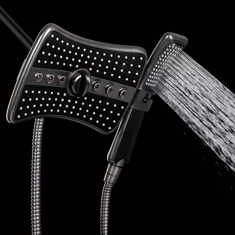 AKDY 9 in. Dual Shower Head and Handheld Wand Combo, 4 Spray Modes, Antique Bronze