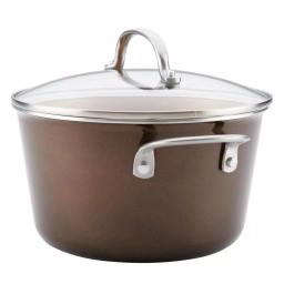 Ayesha Curry Ayesha Home Collection 4.5 Qt. Porcelain Enamel Nonstick Saucepot with Lid, Brown Sugar thumbnail 4