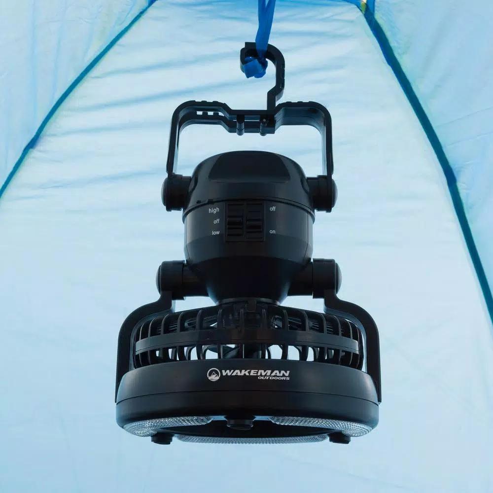 Wakeman Outdoors 2-in-1 LED Camping Lantern and Ceiling Fan, Black