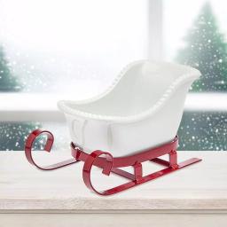 Godinger White Metal Santa Sleigh Candy Dish - Rustic Red Iron Holiday Garnish Tray thumbnail 3