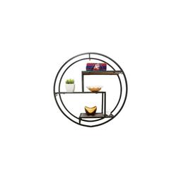Admired By Nature 23 in. Black Round 3-Tier Iron and Wood Wall-Mounted Floating Shelves thumbnail 5