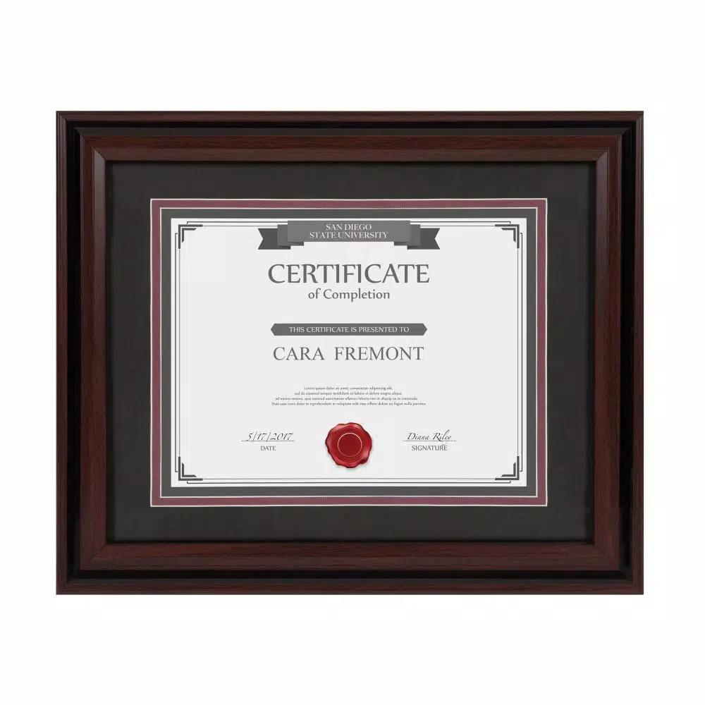 DesignOvation Watson Set of 4 Brown Document Picture Frames, 11x14 matted to 8.5x11, Classic Two-Tone Finish