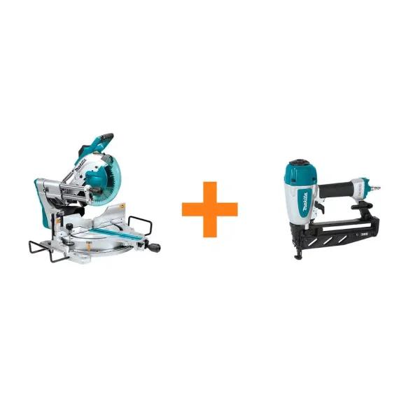 Makita 10 in. Dual Bevel Sliding Compound Miter Saw with Laser & Bonus 16-Gauge Finish Nailer
