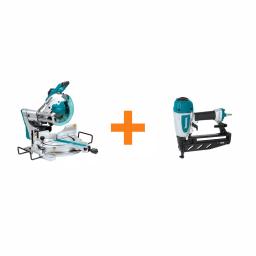 Makita 10 in. Dual Bevel Sliding Compound Miter Saw with Laser & Bonus 16-Gauge Finish Nailer thumbnail 1