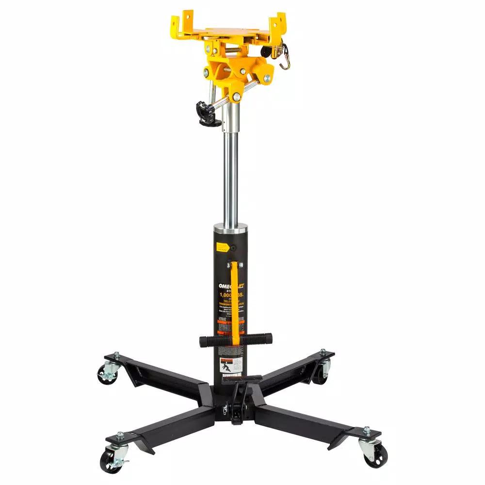 Omega Lift 1000 lbs. Capacity Black Telescopic Transmission Jack with Hydraulic 2-Stage Chrome Rams
